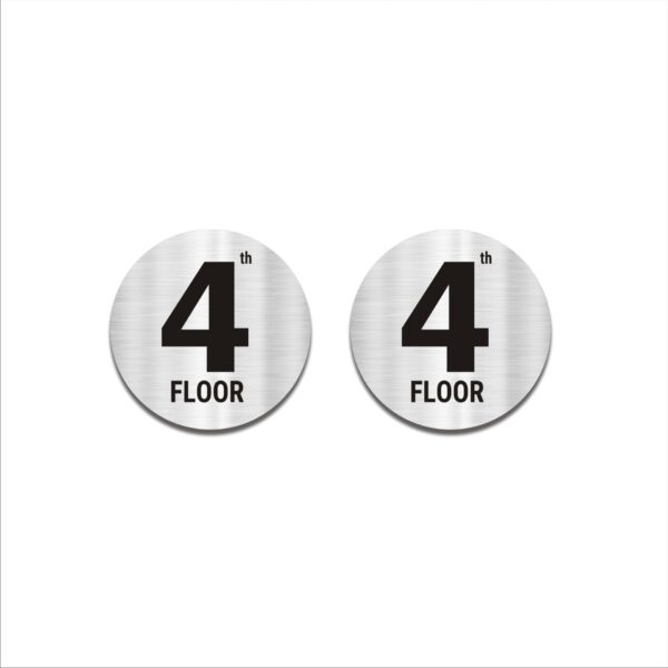 Round Fourth Floor Acrylic Sign Board Silver Colour 2mm thickness 6x6 Inches Pack of 2