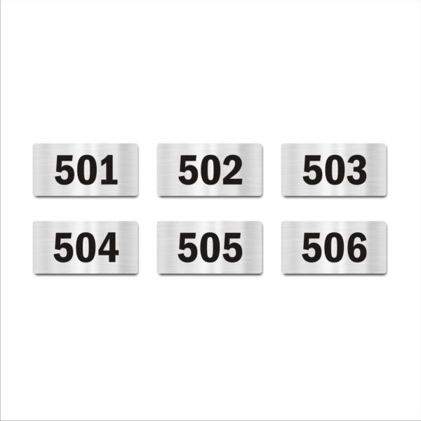 Door Numbers 501 to 506 Acrylic Board Medium Silver Color 2mm Thick 6 x 3 Inches Pack of 6 Suitable for Fifth Floor Buildings, Flats, Apartments, Racks, Shelfs for Arranging | Mindcraftz