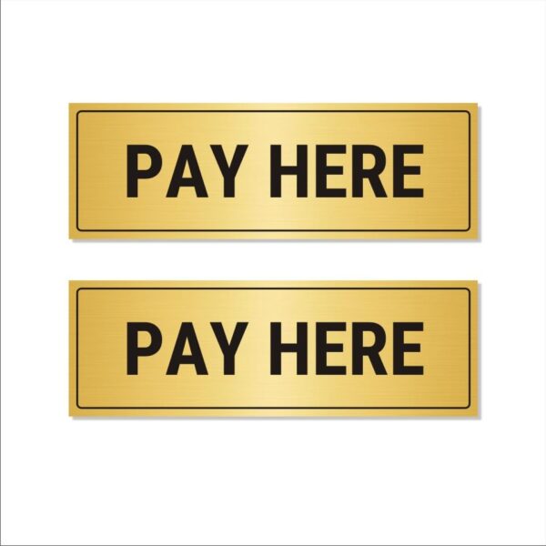 Pay Here Signboard Gold Color Acrylic Signboard Acrylic 12 x 4 inches | 2mm Thick | Pack of 2 | Mindcraftz