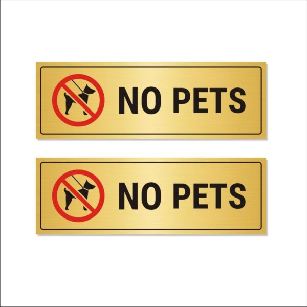 No Pets Horizontal Gold Color Acrylic Signboard 12 x 4 inches | 2mm Thick | Pack of 2 | Mindcraftz