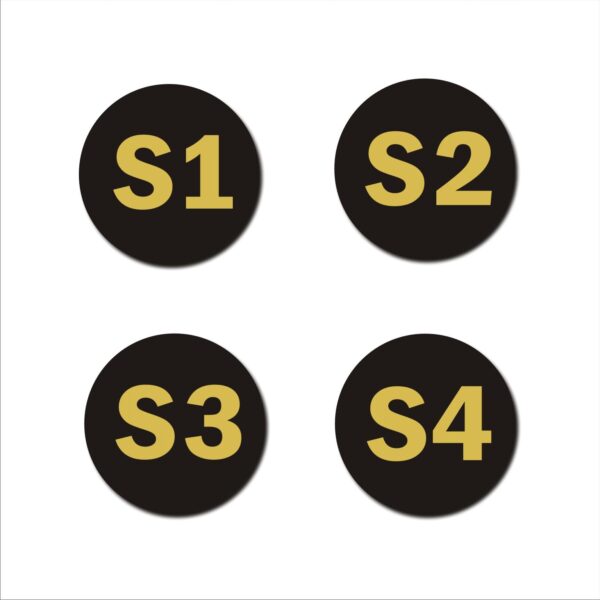 Second Floor S1,S2,S3,S4 Door Numbers Acrylic Round Sign Board Black Colour 2mm Thick 4x4 Inches| Medium | Pack of 4 | Mindcraftz