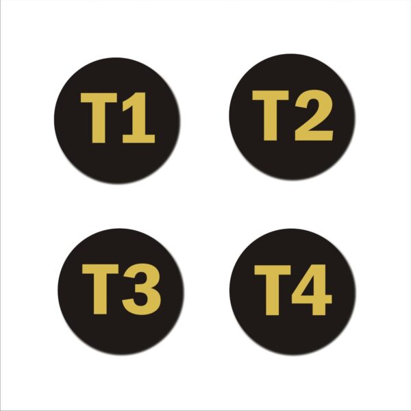 Third Floor T1,T2,T3,T4 Door Numbers Acrylic Sign Round Board Black Colour 2mm Thick 4x4 Inches | Medium | Pack of 4 | Mindcraftz