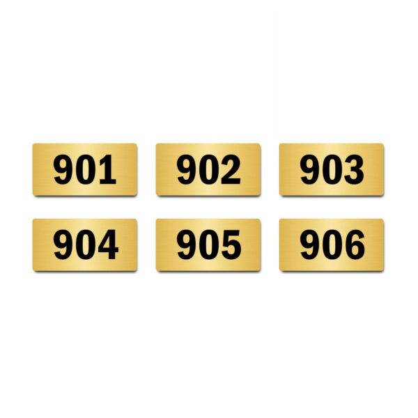 Door Numbers 901 to 906 Acrylic Board Medium Gold Color 2mm Thick 6 x 3 Inches Pack of 6. Suitable for Nineth Floor Buildings, Flats, Apartments, Racks, Shelfs for Arranging | Mindcraftz