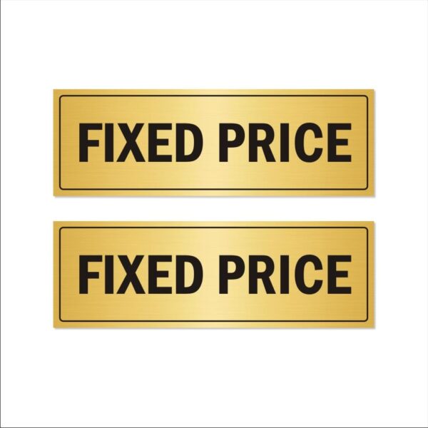 Fixed Price Horizontal Gold Color Acrylic Signboard 12 x 4 inches | 2mm Thick | Pack of 2 | Mindcraftz