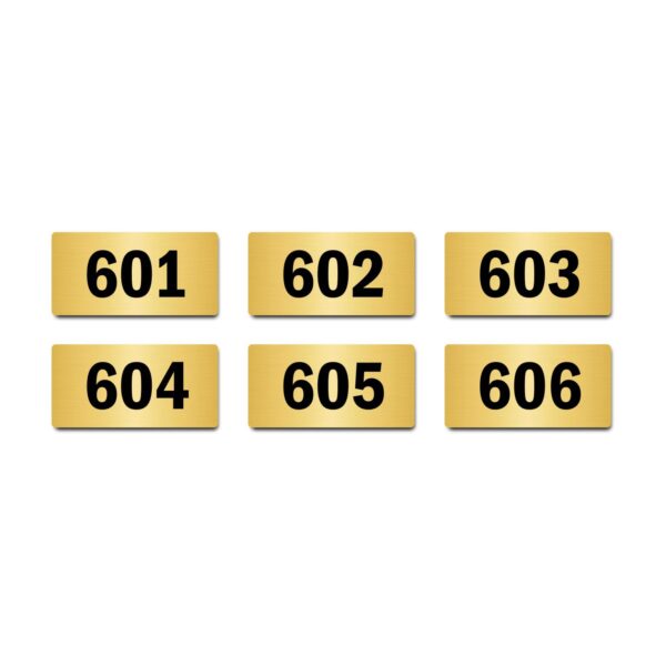 Door Numbers 601 to 606 Acrylic Board Small Gold Color 2mm Thick 4 x 2 Inches Pack of 6. Suitable for Sixth Floor Buildings, Flats, Apartments, Racks, Shelfs for Arranging | Mindcraftz