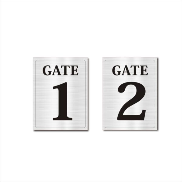 Gate 1,2 Acrylic Sign Board Silver Colour 2mm thickness 12x8 Inches Pack of 2
