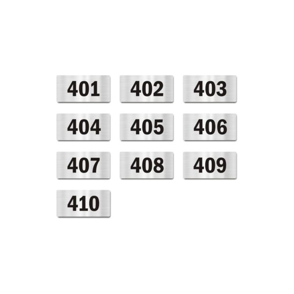 Door Numbers 401 to 410 Acrylic Board Medium Silver Color 2mm Thick 6 x 3 Inches Pack of 10 Suitable for Fourth Floor Buildings, Flats, Apartments, Racks, Shelfs for Arranging | Mindcraftz