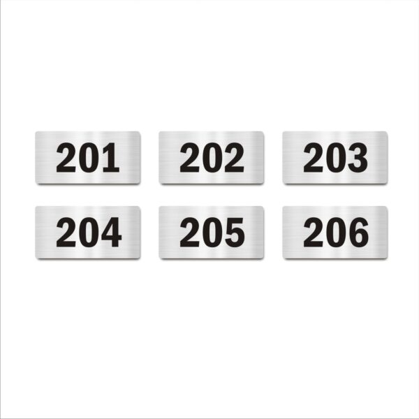 Second Floor Six Door Numbers Silver 2mm thickness 4 x 2 inches Acrylic Board Pack of 6