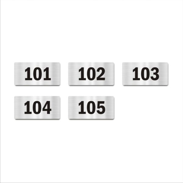Door Numbers 101 to 105 Acrylic Board Medium Silver Color 2mm Thick 6 x 3 Inches Pack of 5 Suitable for First Floor Buildings, Flats, Apartments, Racks, Shelfs for Arranging | Mindcraftz