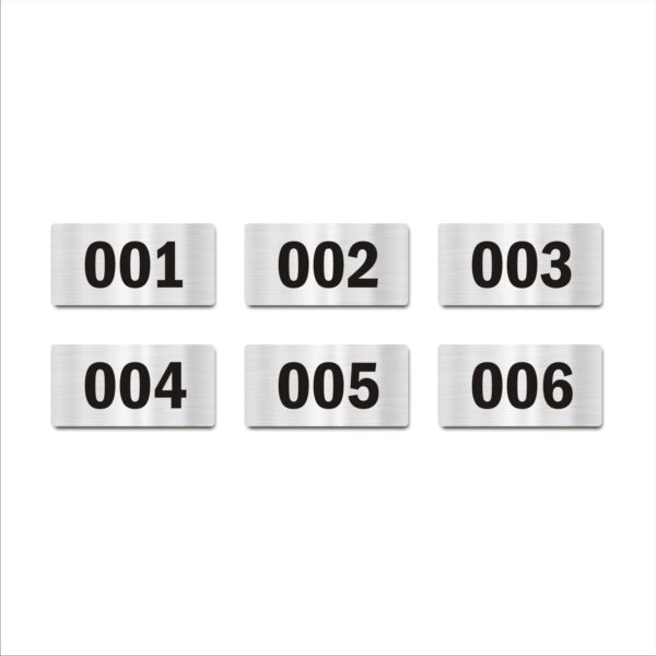 Door Numbers 001 to 006 Acrylic Board Medium Silver Color 2mm Thick 6 x 3 Inches Pack of 6 Suitable for Ground Floor Buildings, Flats, Apartments, Racks, Shelfs for Arranging | Mindcraftz
