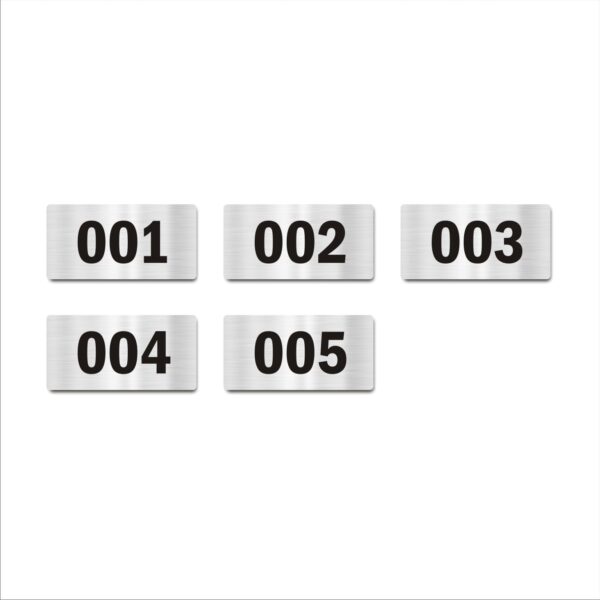 Door Numbers 001 to 005 Acrylic Board Medium Silver Color 2mm Thick 6 x 3 Inches Pack of 5 Suitable for Ground Floor Buildings, Flats, Apartments, Racks, Shelfs for Arranging | Mindcraftz