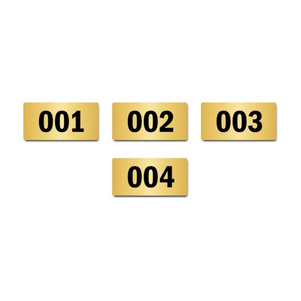 Door Numbers 001 to 004 Acrylic Board Medium Gold Color 2mm Thick 6 x 3 Inches Pack of 4. Suitable for Ground Floor Buildings, Flats, Apartments, Racks, Shelfs for Arranging | Mindcraftz