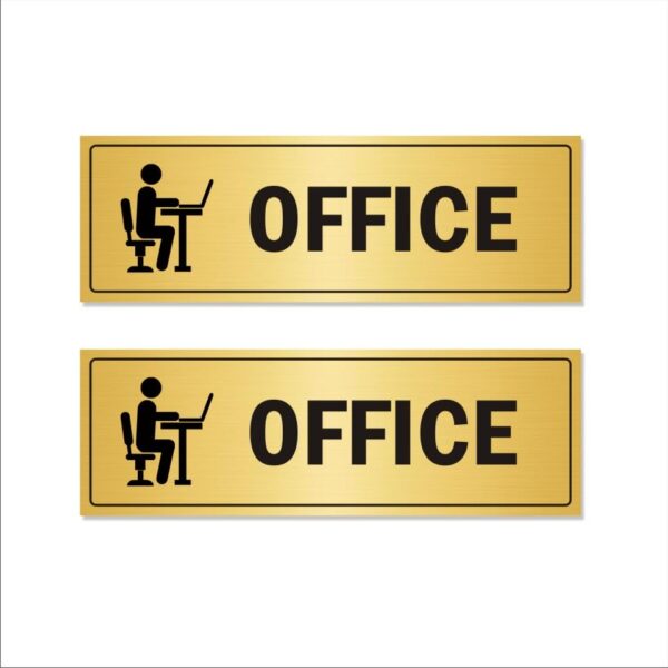 Office Horizontal Gold Color Acrylic Signboard 12 x 4 inches | 2mm Thick | Pack of 2 | Mindcraftz