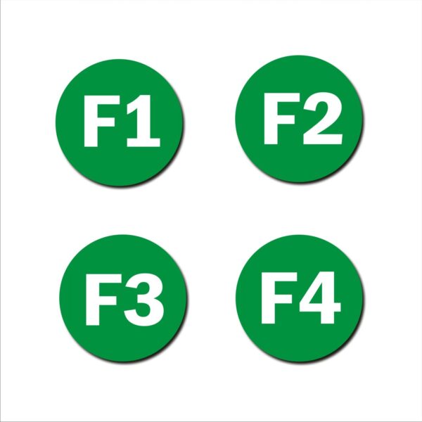 First Floor F1,F2,F3,F4 Door Numbers Acrylic Sign Board Green Colour 2mm Thick 4x4 Inches Pack of 4 | Mindcraftz