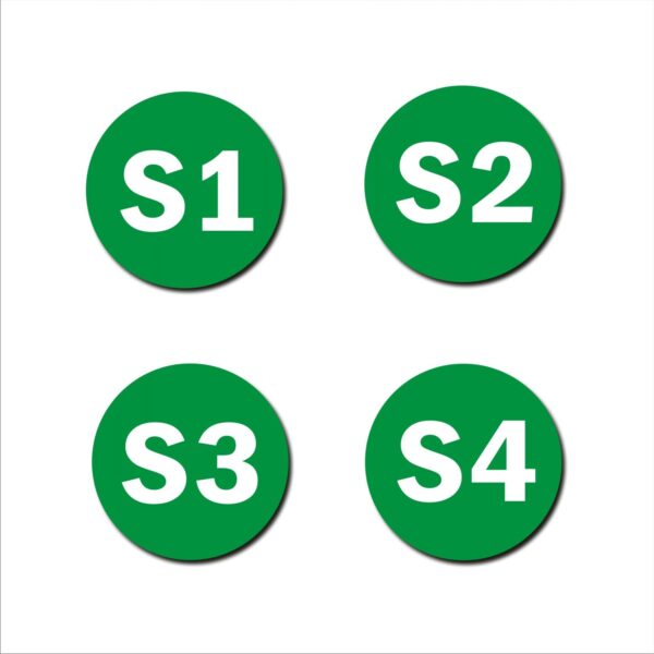 Second Floor S1,S2,S3,S4 Door Numbers Acrylic Round Sign Board Green Colour 2mm Thick 4x4 Inches | Medium | Pack of 4 | Mindcraftz