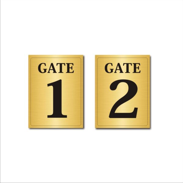 Gate 1,2 Acrylic Sign Board Gold Colour 2mm thickness 12x8 Inches Pack of 2