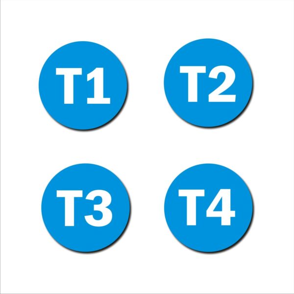 Third Floor T1,T2,T3,T4 Door Numbers Acrylic Sign Round Board Blue Colour 2mm Thick 4x4 Inches | Medium | Pack of 4 | Mindcraftz