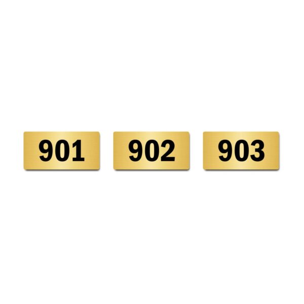 Door Numbers 901 to 903 Acrylic Board Medium Gold Color 2mm Thick 6 x 3 Inches Pack of 3. Suitable for Nineth Floor Buildings, Flats, Apartments, Racks, Shelfs for Arranging | Mindcraftz