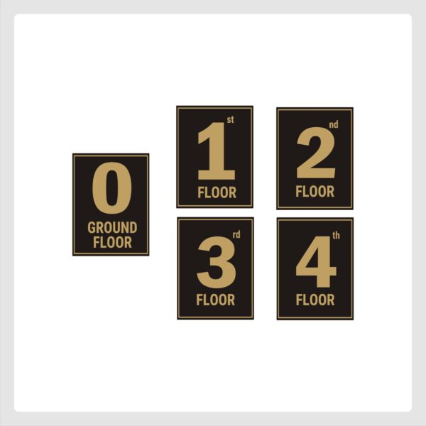 G plus Four Floor Lift Lobby Staircase Floor Number Acrylic Sign Board Gold Color 2mm Thickness 8 x 6 inches Pack of 5