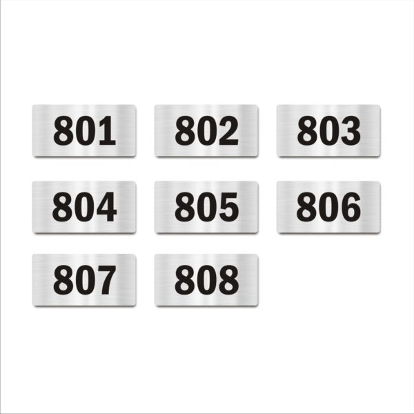 Door Numbers 801 to 808 Acrylic Board Medium Silver Color 2mm Thick 6 x 3 Inches Pack of 8 Suitable for Eighth Floor Buildings, Flats, Apartments, Racks, Shelfs for Arranging | Mindcraftz