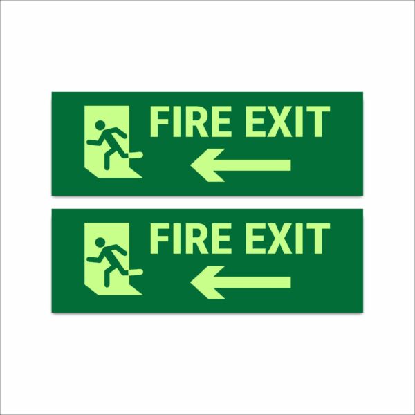 Fire Exit Left Night Glow Radium Acrylic Sign Board 15 x 5 Inches Waterproof High Visibility Emergency Safety Sign Mindcraftz