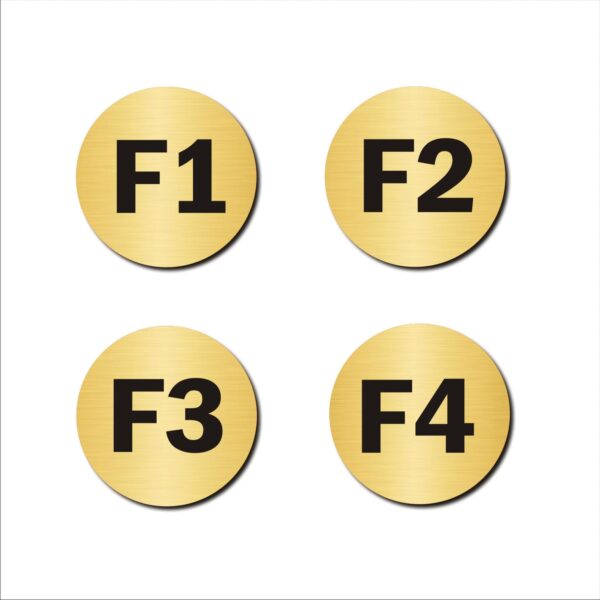 First Floor F1,F2,F3,F4 Door Numbers Acrylic Sign Board Gold Colour 2mm Thick 4x4 Inches Pack of 4 | Mindcraftz