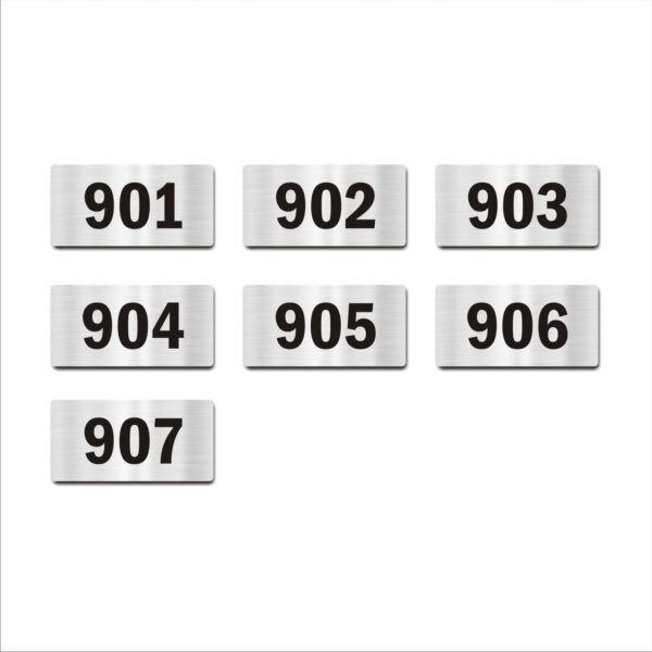 Door Numbers 901 to 907 Acrylic Board Medium Silver Color 2mm Thick 6 x 3 Inches Pack of 7 Suitable for Nineth Floor Buildings, Flats, Apartments, Racks, Shelfs for Arranging | Mindcraftz