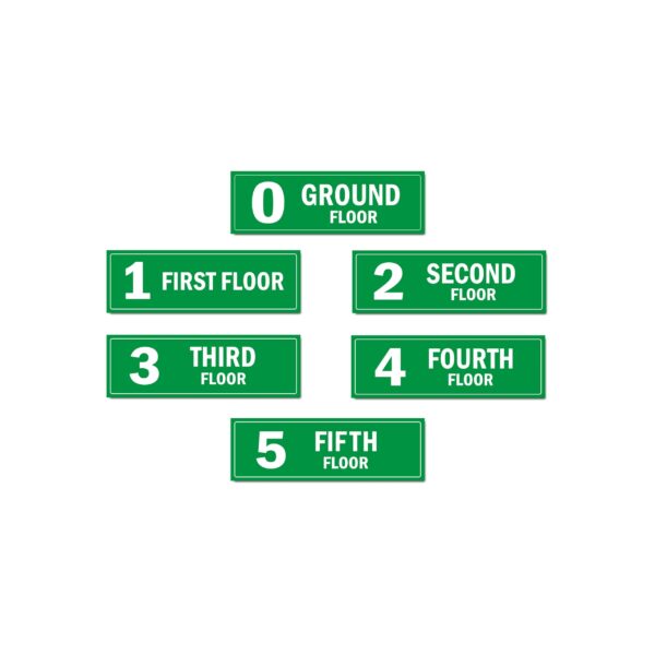 Five Floor Building Lift Lobby Staircase Acrylic Floor Sign Board Green Color 2mm Thick 15 x 5 Inches Pack of 6 | Mindcraftz