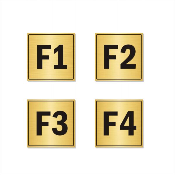 First Floor F1,F2,F3,F4 Door Numbers Acrylic Sign Square Board Gold Colour 2mm Thick 4x4 Inches | Medium | Pack of 4 | Mindcraftz