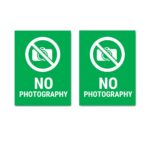 No Photography Sign Board Green colorSticker | Pack of 2 | 8 x 6 inches