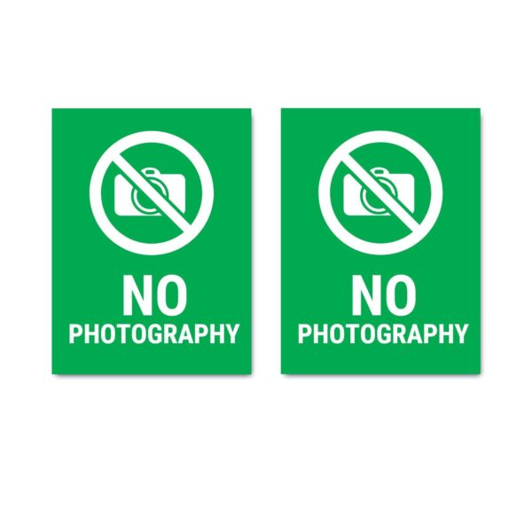 No Photography Sign Board Green colorSticker | Pack of 2 | 8 x 6 inches