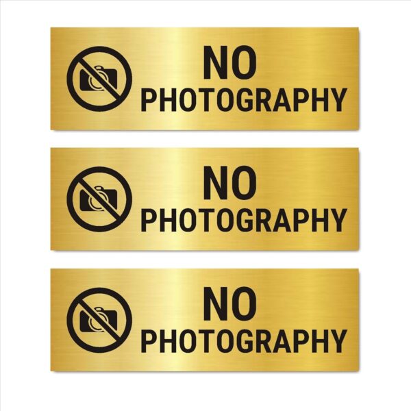 Premium Gold Brushed No Photography Acrylic Signboard 12x4 inches Sign for Offices, Showrooms, Retails, Shops & Malls (Self-Adhesive) | Mindcraftz