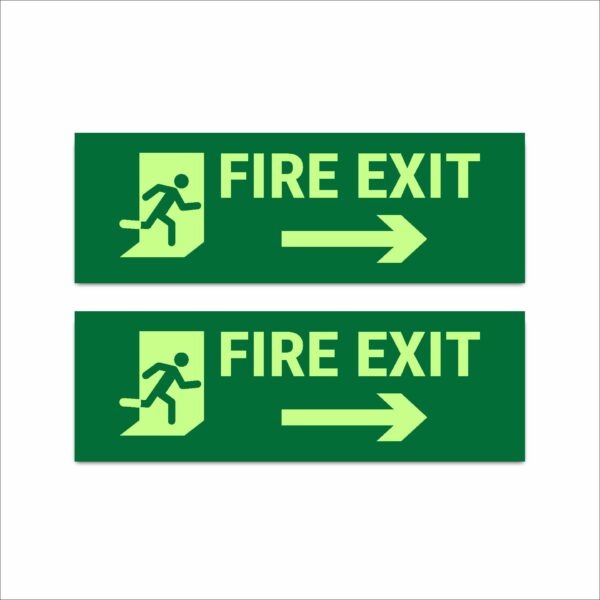 Fire Exit Right Night Glow Radium Acrylic Sign Board 15 x 5 Inches Waterproof High Visibility Emergency Safety Sign Mindcraftz