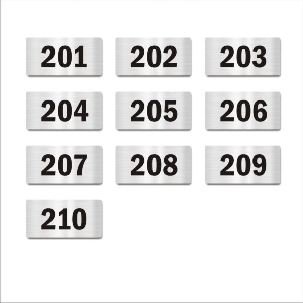 Second Floor Ten Door Numbers Silver 2mm thickness 4 x 2 inches Acrylic Board Pack of 10