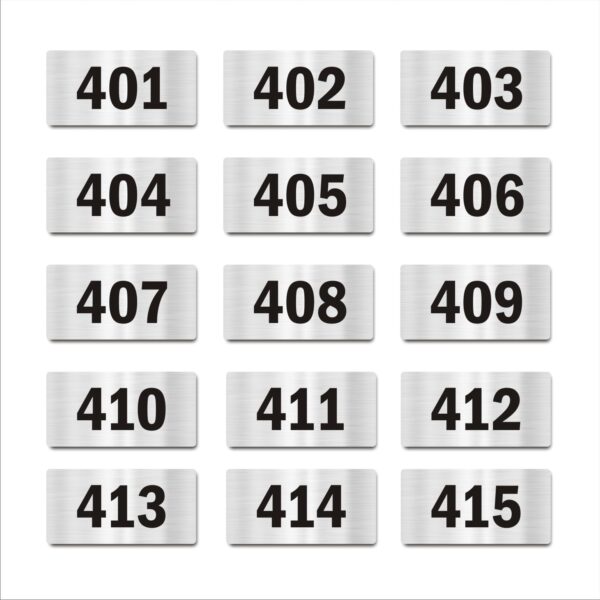 Door Numbers 401 to 415 Acrylic Board Medium Silver Color 2mm Thick 6 x 3 Inches Pack of 15 Suitable for Fourth Floor Buildings, Flats, Apartments, Racks, Shelfs for Arranging | Mindcraftz