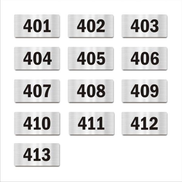 Door Numbers 401 to 413 Acrylic Board Medium Silver Color 2mm Thick 6 x 3 Inches Pack of 13 Suitable for Fourth Floor Buildings, Flats, Apartments, Racks, Shelfs for Arranging | Mindcraftz