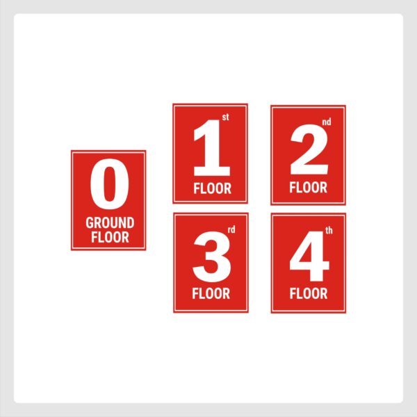 G plus Four Floor Lift Lobby Staircase Floor Number Acrylic Sign Board Red Color 2mm Thickness 8 x 6 inches Pack of 5