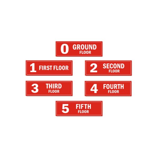 Five Floor Building Lift Lobby Staircase Acrylic Floor Sign Board Red Color 2mm Thick 15 x 5 Inches Pack of 6 | Mindcraftz