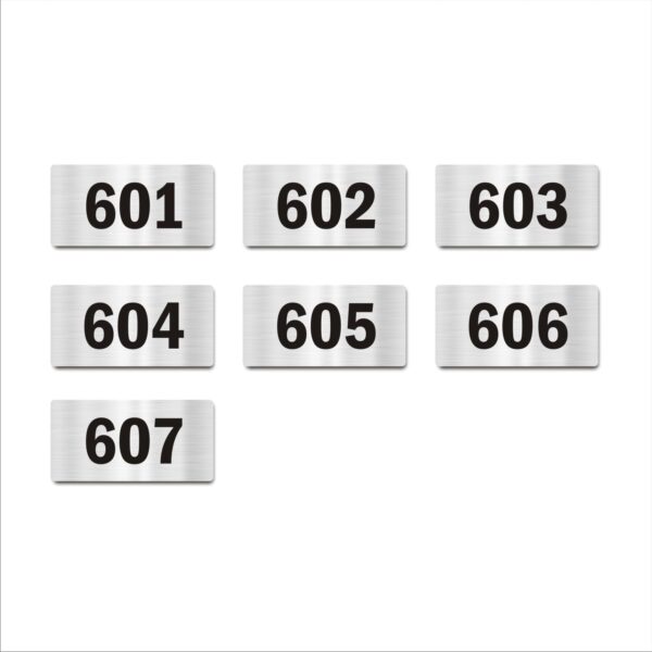 Door Numbers 601 to 607 Acrylic Board Medium Silver Color 2mm Thick 6 x 3 Inches Pack of 7 Suitable for Sixth Floor Buildings, Flats, Apartments, Racks, Shelfs for Arranging | Mindcraftz