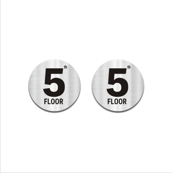 Round Fifth Floor Acrylic Sign Board Silver Colour 2mm thickness 6x6 Inches Pack of 2