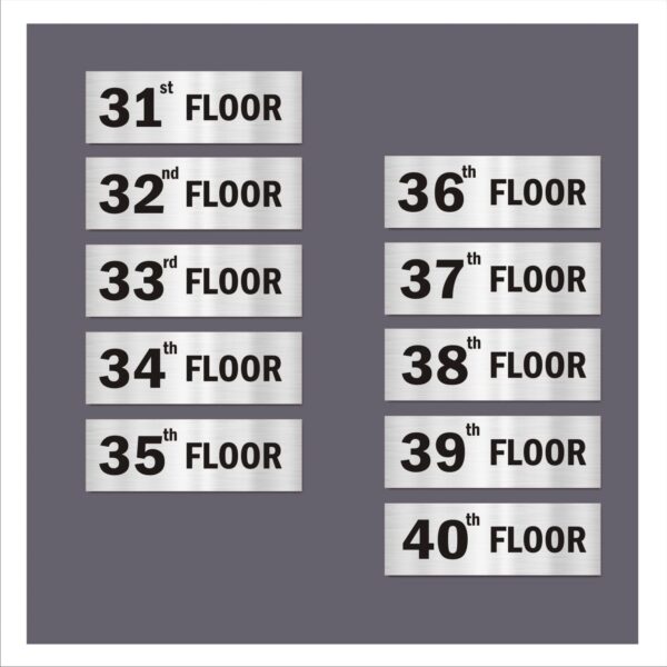 Floor 31 to 40 Acrylic Sign Board Silver Color for Lift Lobby Stair cases | 15 x 5 Inches