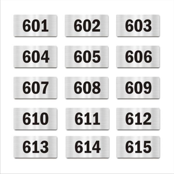 Door Numbers 601 to 615 Acrylic Board Medium Silver Color 2mm Thick 6 x 3 Inches Pack of 15 Suitable for Sixth Floor Buildings, Flats, Apartments, Racks, Shelfs for Arranging | Mindcraftz