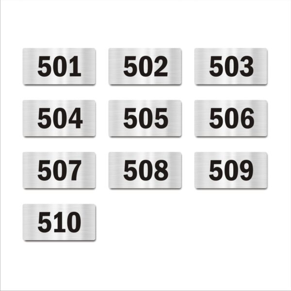 Door Numbers 501 to 510 Acrylic Board Medium Silver Color 2mm Thick 6 x 3 Inches Pack of 10 Suitable for Fifth Floor Buildings, Flats, Apartments, Racks, Shelfs for Arranging | Mindcraftz