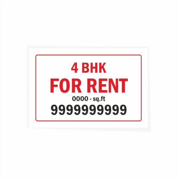 4 BHK for Rent with Square feet Cloth Banner 3 x 2 feet Waterproof, Long Durable Latex Printed Signage for Houses, Flats, Apartments Pack of 2 Pieces | Mindcraftz