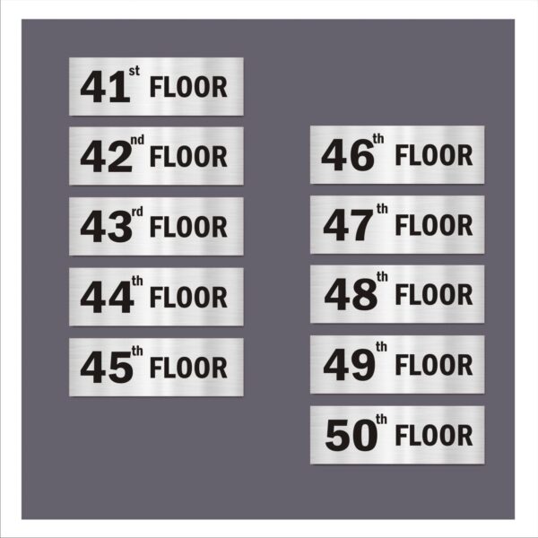 Floor 41 to 50 Acrylic Sign Board Silver Color for Lifts Lobby Stair Case