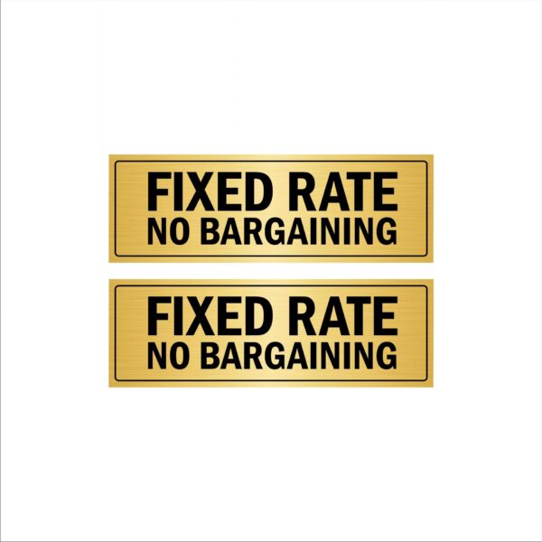 Fixed Rate No Bargaining Acrylic Sign Board Gold Color for Shops, retails, Merchants, showrooms 12 x 4 Inches Pack of 2|Mindcraftz
