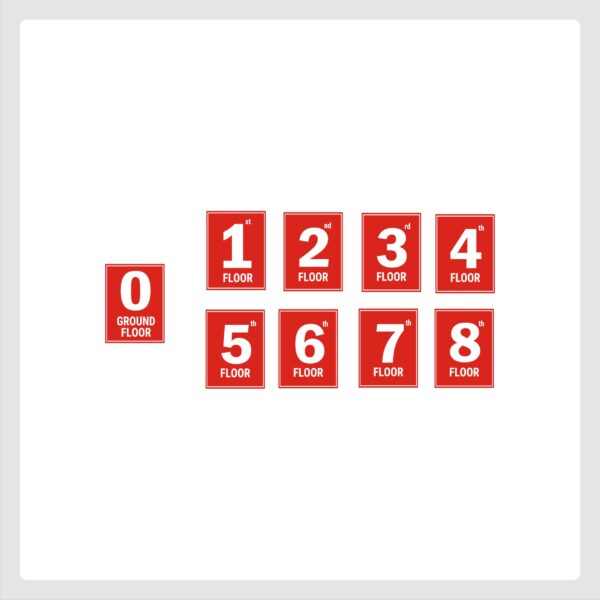 G plus Eight Floor Lift Lobby Staircase Floor Number Acrylic Sign Board Red Color 2mm Thickness 8 x 6 inches Pack of 9