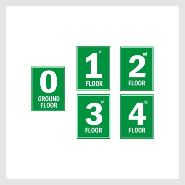 G plus Four Floor Lift Lobby Staircase Floor Number Acrylic Sign Board Green Color 2mm Thickness 8 x 6 inches Pack of 5