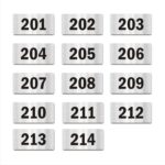 Door Numbers 201 to 214 Acrylic Board Medium Silver Color 2mm Thick 6 x 3 Inches Pack of 14 Suitable for Second Floor Buildings, Flats, Apartments, Racks, Shelfs for Arranging | Mindcraftz