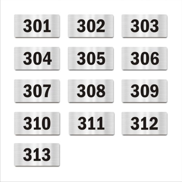 Door Numbers 301 to 313 Acrylic Board Medium Silver Color 2mm Thick 6 x 3 Inches Pack of 13 Suitable for Third Floor Buildings, Flats, Apartments, Racks, Shelfs for Arranging | Mindcraftz